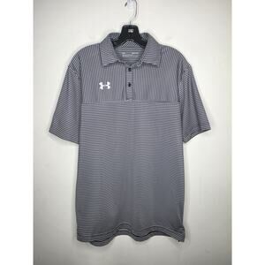 Under Armour black grey striped loose fit short sleeve polo shirt - small